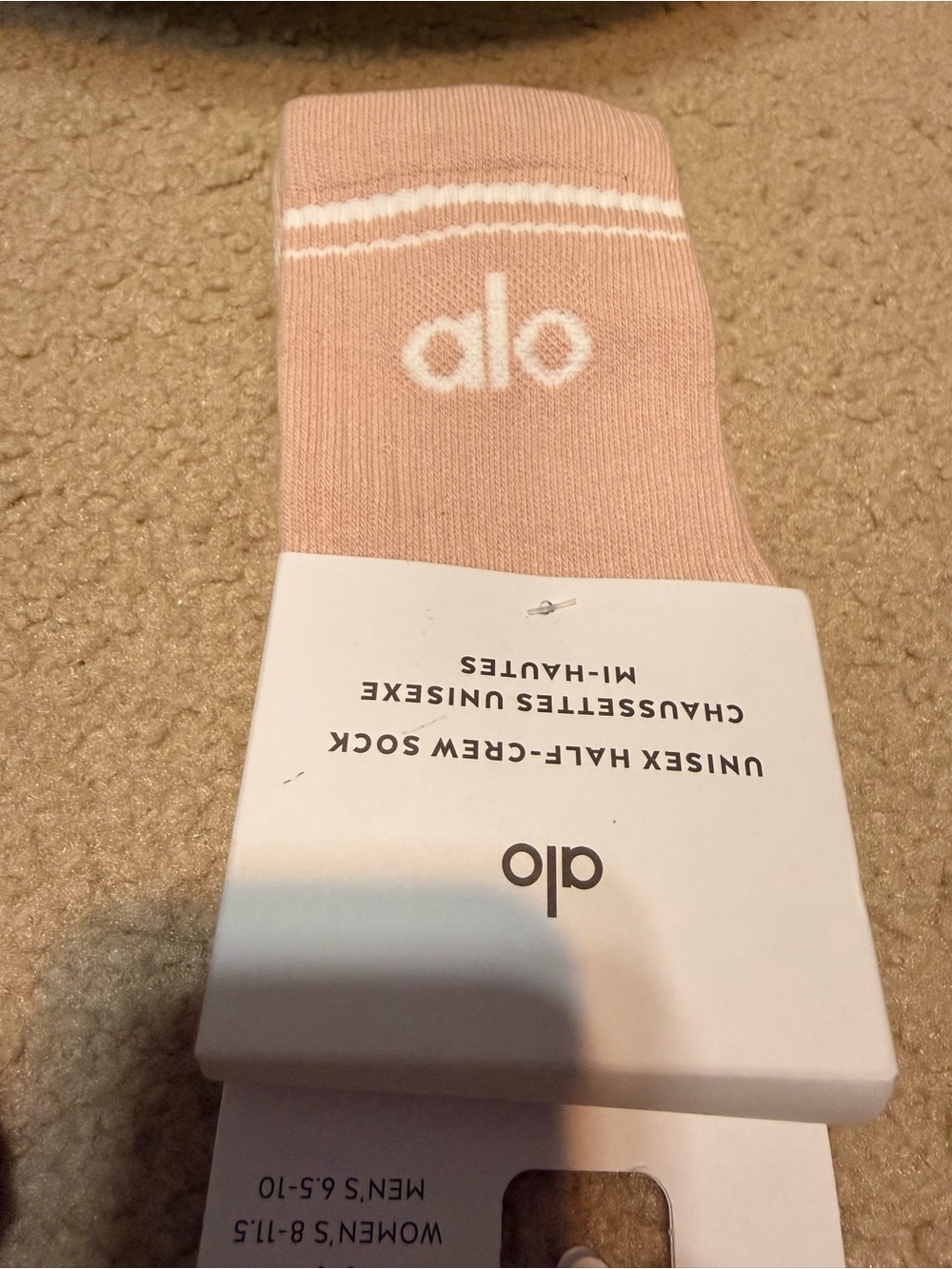 ALO Yoga Men's Half-Crew Sock in Pink quartz with White Logo